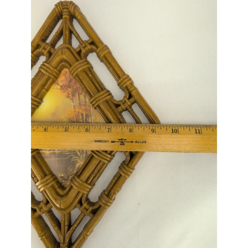 Homco Wall Plaques Brown Vintage 1983 Faux Bamboo Diamond Cottage Set of 2 325 3